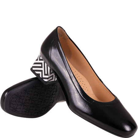 Czółenka damskie skórzane Syrena SPU 1535 czarny labirynt