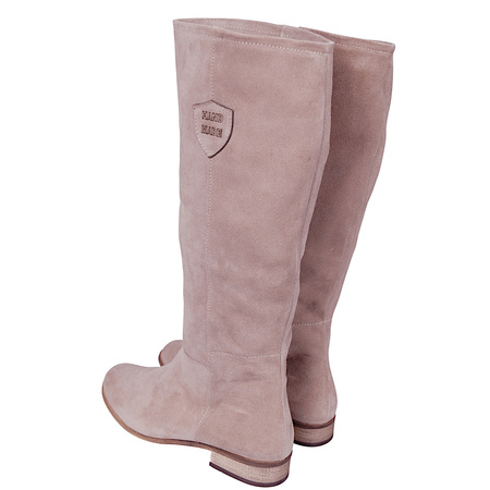 Zamszowe kozaki damskie na obcasie skóra naturalna Syrena SOP 204 cappuccino