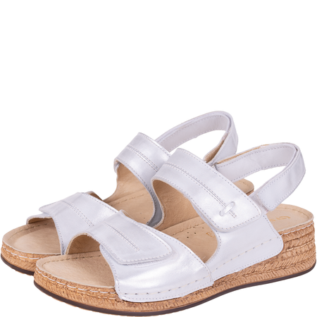 Sandały skórzane damskie marki Syrena SST 993 biało-srebrne