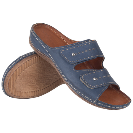 Klapki skórzane SST 828 granatowe Syrena - komfort i styl