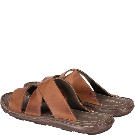 Klapki męskie skórzane marki Syrena SI 375-868 brązowe
