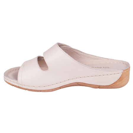 Klapki damskie skórzane SYRENA SWB 22538 jasny beż