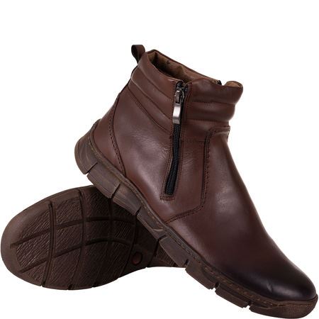 Trzewiki męskie Syrena SI 015A-468 brązowe - skóra naturalna, ocieplane, na zamek