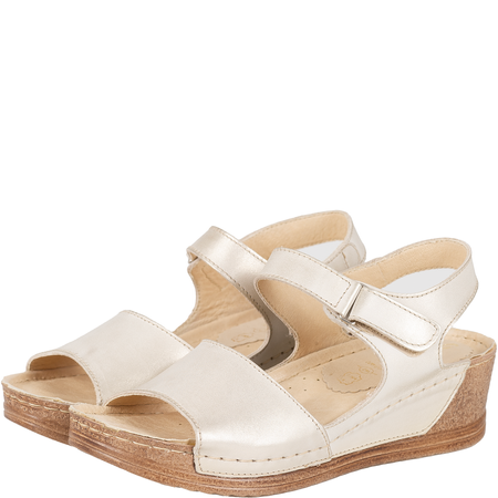 Sandały damskie na koturnie marki Syrena SST 969 beżowo-złote