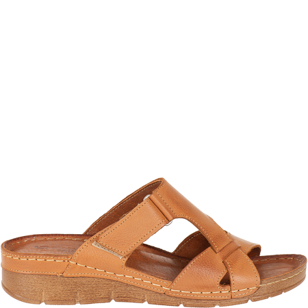 Klapki skórzane damskie marki Syrena SST 908/K rude