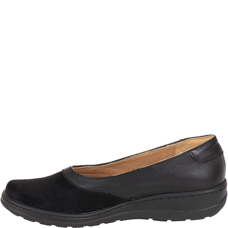 Czarne półbuty damskie, skóra-tkanina - Syrena SH 426