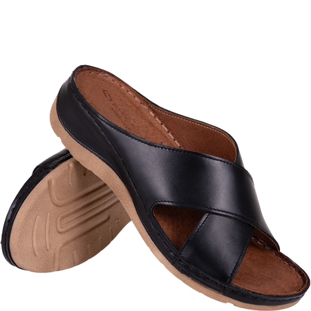 Klapki damskie skórzane marki Syrena SST 869 czarne