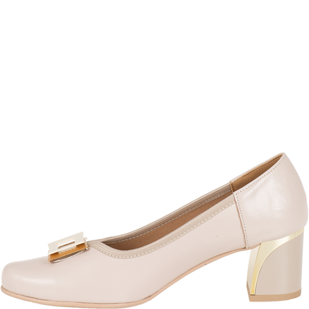 Czółenka na słupku Syrena SE P-295 beżowe - skóra naturalna