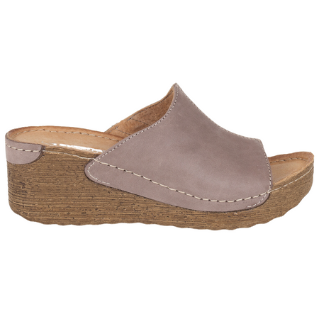 Klapki damskie na koturnie Syrena SOT 394 cappucinno - skóra naturalna