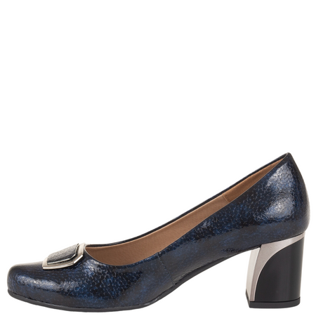 Czółenka na słupku Syrena SE 7145 granat - skóra naturalna