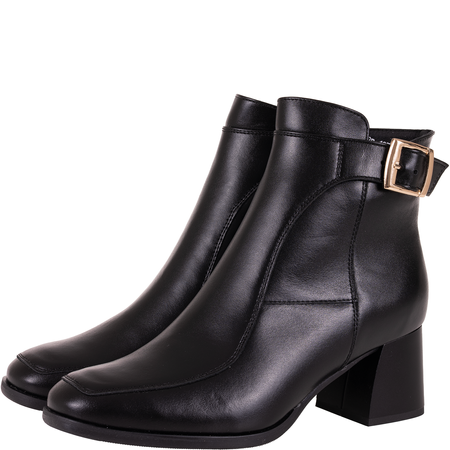 Czarne botki damskie skórzane na obcasie - Syrena SGO 1978