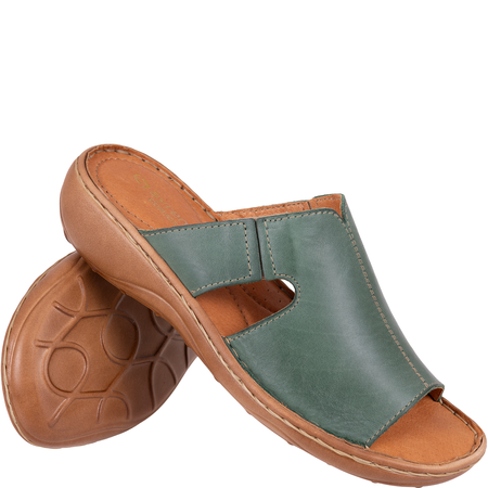 Skórzane klapki damskie marki Syrena SST 663 zielone