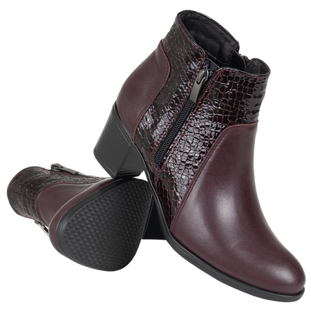 Komfortowe botki damskie Syrena SE 404 - bordowe, skóra