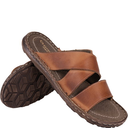 Klapki męskie skórzane marki Syrena SI 375-868 brązowe