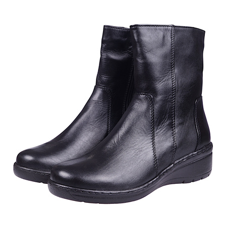 Komfortowe botki skórzane damskie na obcasie Syrena K-255 czarne