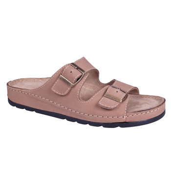 Wygodne klapki męskie skóra naturalna SYRENA SH 813 beż