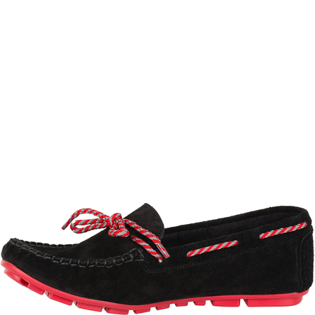 Skórzane mokasyny, Syrena SLA 1105/2 wsuwane, czarne zamszowe