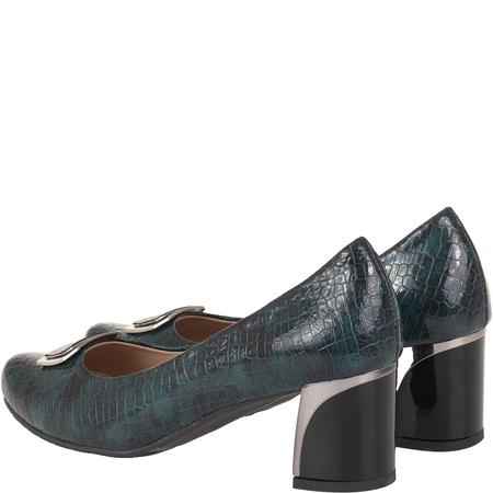 Czółenka na słupku Syrena SE 7145 zielone - skóra naturalna