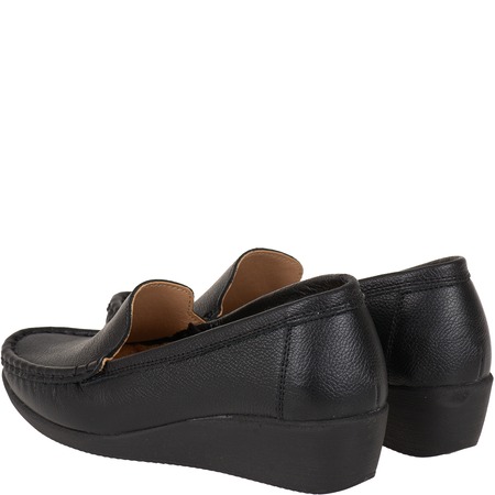 Syrena SH 4020 czarne mokasyny skórzane na koturnie 4 cm