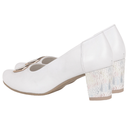 Czółenka na obcasie skórzane damskie - Syrena SE 7140 białe