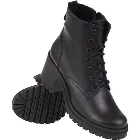 Czarne botki na słupku Syrena SST 4101 – skórzane, 7 cm