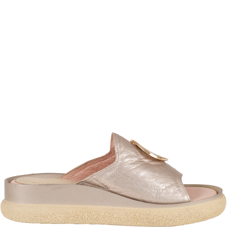 Klapki damskie na platformie Syrena SLA 983/M szampan, skóra