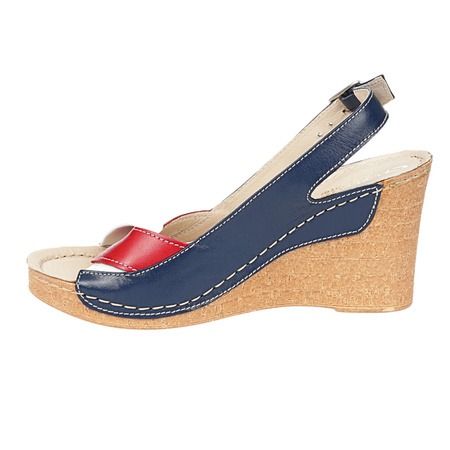 Skórzane sandały na koturnie Syrena SWB 530 granatowe