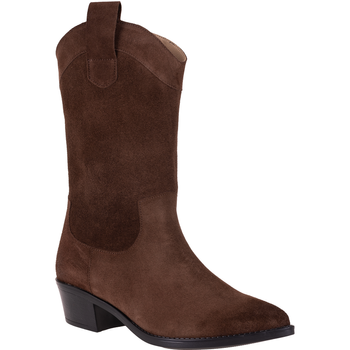 Syrena STA 4389 brązowe skórzane kowbojki damskie na obcasie