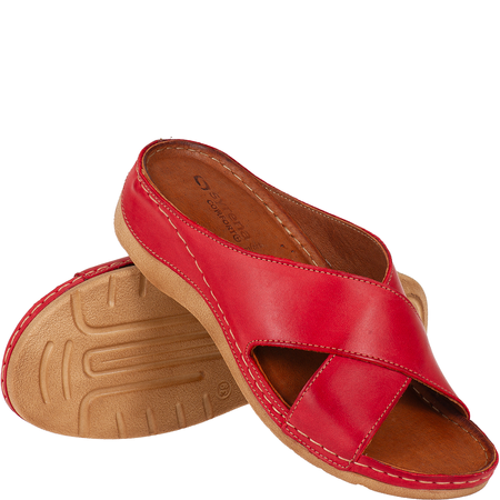 Klapki damskie skórzane Syrena SST 869 czerwone