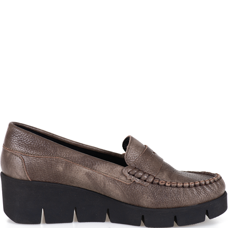 Skórzane mokasyny damskie Syrena SLA 989 szary groszek