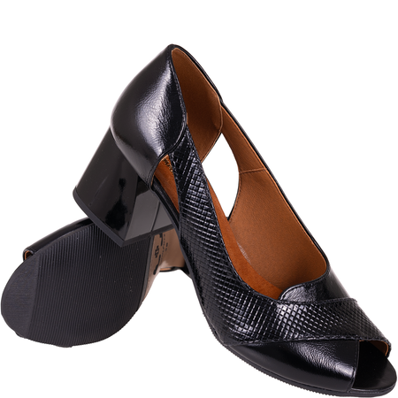 Czółenka damskie skórzane Syrena SGO 2036 czarny lakier