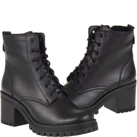 Czarne botki na słupku Syrena SST 4101 – skórzane, 7 cm