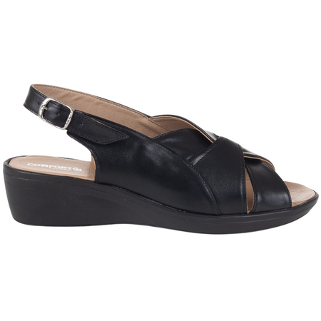 Sandały na koturnie czarne marki Syrena SE 0046 - skórzane