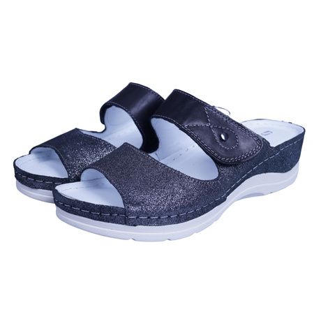 Klapki damskie Syrena SH 286 czarno-srebrne