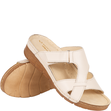 Klapki skórzane damskie marki Syrena SST 908/K jasny beż