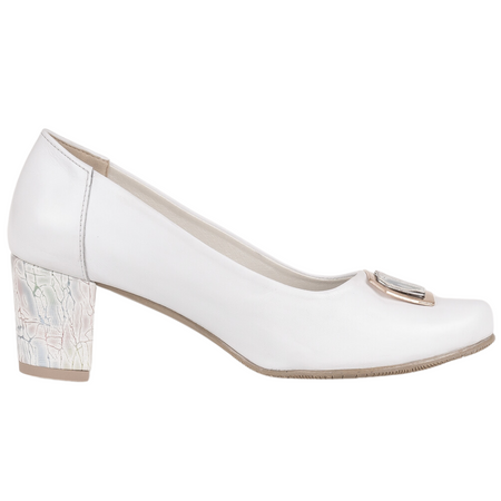 Czółenka na obcasie skórzane damskie - Syrena SE 7140 białe