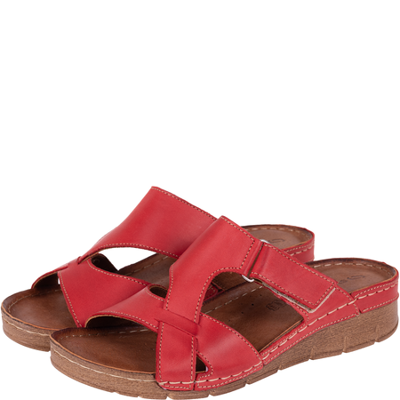 Klapki skórzane damskie marki Syrena SST 908/K czerwone