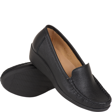 Syrena SH 4020 czarne mokasyny skórzane na koturnie 4 cm