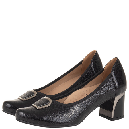 Czółenka na słupku Syrena SE 7145 czarne - skóra naturalna