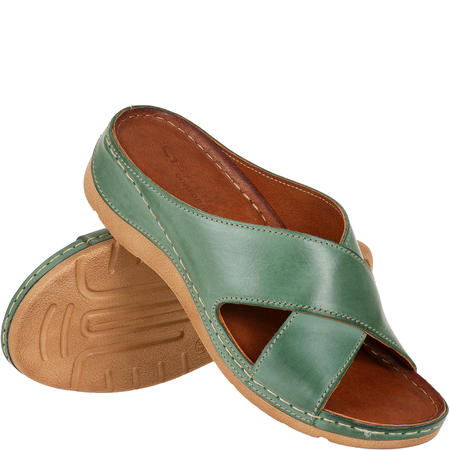 Klapki damskie skórzane Syrena SST 869 zielone