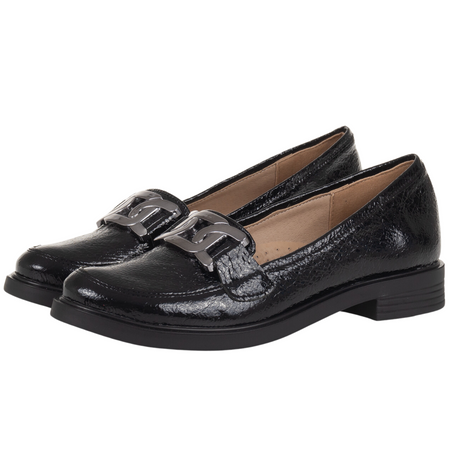 Półbuty damskie mokasyny skórzane Syrena SE 0055 czarny lakier