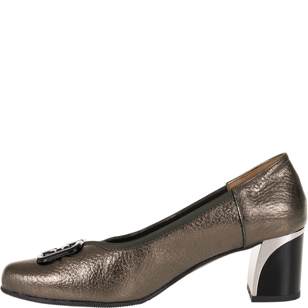 Czółenka na słupku Syrena SE P-313A zielone - skóra naturalna