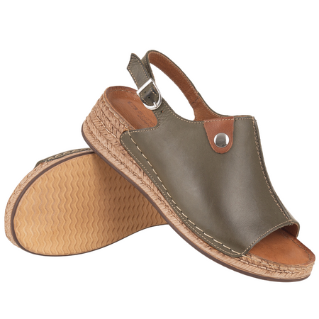 Skórzane sandały damskie marki Syrena SST 987 oliwka