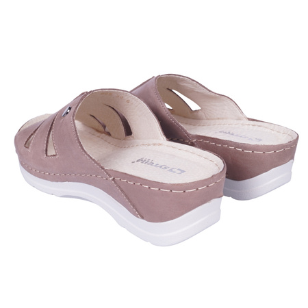 Klasyczne klapki skórzane damskie SYRENA SH 22265 beżowe