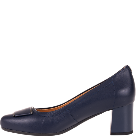 Czółenka skórzane Syrena SPU 1505 granatowe, obcas 6 cm