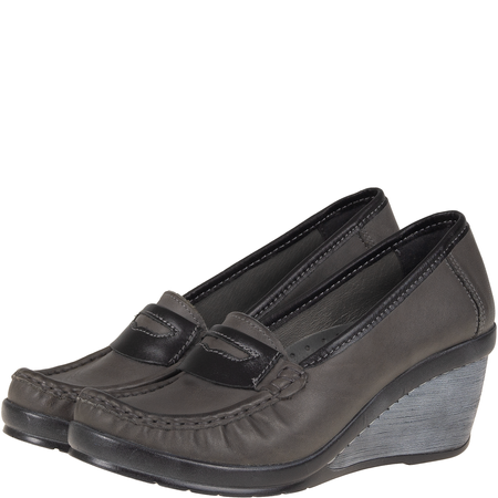 Półbuty na koturnie skórzane Syrena SST 1593/50 grafit-czarny