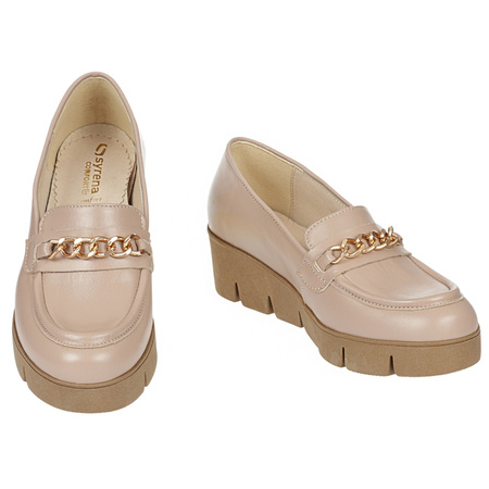 Półbuty na koturnie skórzane, beżowe Syrena SWB 028