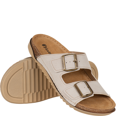 Klapki Inblu AA000068 beżowe - skórzana wkładka i klamry