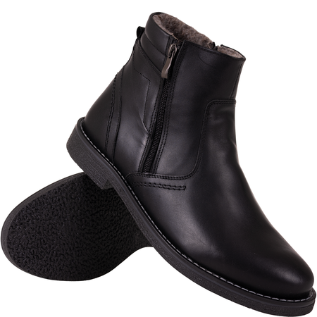 Trzewiki męskie Syrena 006-459 czarne - skóra naturalna, ocieplane, na zamek