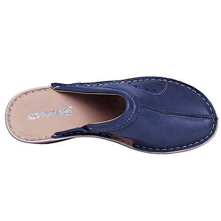 Skórzane klapki damskie na koturnie Syrena SH 624 granatowe